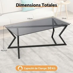 COSTWAY Sofabord, Tempereret Glasplade, Geometrisk Metalramme, Rektangulært Sidebord til Kontor Lejlighed