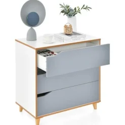 COSTWAY Soveværelses kommode med 3 skuffer, kommode, integreret håndtag, anti-vippeanordning, 75 x 42 x 75 cm, Grå vit + grå