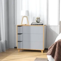 COSTWAY Soveværelses kommode med 3 skuffer, kommode, integreret håndtag, anti-vippeanordning, 75 x 42 x 75 cm, Grå vit + grå