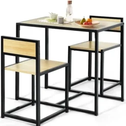 COSTWAY Spisebord Ensemble 1 Bord og 2 Stole Indbygget Moderne Industriel Stil til Spisestue, Naturlig Bistro Naturlig