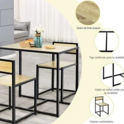 COSTWAY Spisebord Ensemble 1 Bord og 2 Stole Indbygget Moderne Industriel Stil til Spisestue, Naturlig Bistro Naturlig