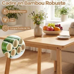 COSTWAY Spisebord Kvadratisk til 2-4 Personer i Bambus 70 x 70 x 74,5 cm til Små Rum, Lejlighed, Stue
