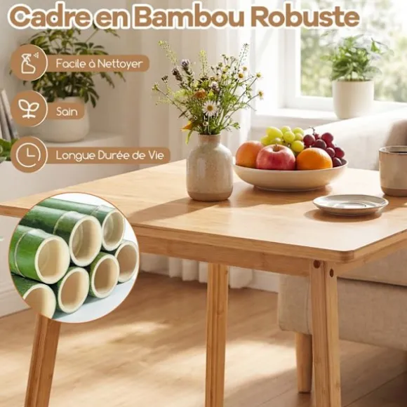 COSTWAY Spisebord Kvadratisk til 2-4 Personer i Bambus 70 x 70 x 74,5 cm til Små Rum, Lejlighed, Stue