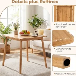 COSTWAY Spisebord Kvadratisk til 2-4 Personer i Bambus 70 x 70 x 74,5 cm til Små Rum, Lejlighed, Stue