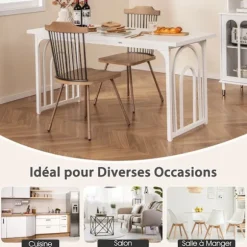 COSTWAY Spisebord på 160 CM til 6-8 Personer Rektangulært med Robuste Metalben, Moderne Stil Hvid