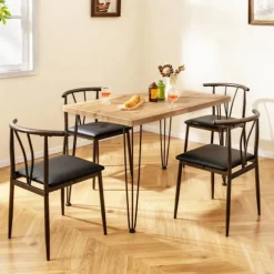 COSTWAY Spisebordsensemble 5 dele - 4 Stole til 4 Personer - Metalstruktur til Restaurant