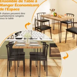 COSTWAY Spisebordsensemble 5 dele - 4 Stole til 4 Personer - Metalstruktur til Restaurant