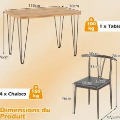 COSTWAY Spisebordsensemble 5 dele - 4 Stole til 4 Personer - Metalstruktur til Restaurant
