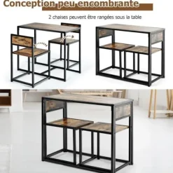COSTWAY spisebordssæt 1 bord og 2 stole Indbygget moderne industriel stil til spisestue, bistro rustik brun Rustik brun