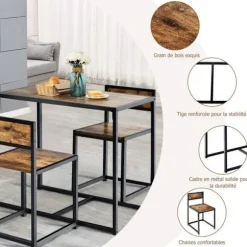 COSTWAY spisebordssæt 1 bord og 2 stole Indbygget moderne industriel stil til spisestue, bistro rustik brun Rustik brun