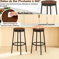 COSTWAY Sæt af 2 Drejebare Barstole i Industriel Stil, Hæjsbare 74/61 cm, Metalramme med Fodstøtte