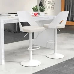 COSTWAY Sæt af 2 Ergonomiske Barstole - Justerbar Sædehøjde 63-83 cm til Køkken Bistro Hvid