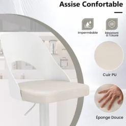 COSTWAY Sæt af 2 Ergonomiske Barstole - Justerbar Sædehøjde 63-83 cm til Køkken Bistro Hvid