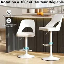 COSTWAY Sæt af 2 Ergonomiske Barstole - Justerbar Sædehøjde 63-83 cm til Køkken Bistro Hvid