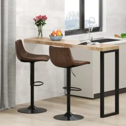 COSTWAY Sæt af 2 Justerbare Barstole med Drejefunktion 60-82cm, Polstrede med Ryg, Metalramme, til Køkken