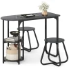 COSTWAY Sæt af Spisebord i Industriel Stil 3 PCS 110 x 45 x 78 cm med 2 Taburetter - Sort Opbevaringshylder
