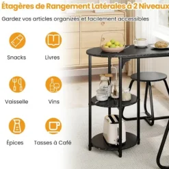COSTWAY Sæt af Spisebord i Industriel Stil 3 PCS 110 x 45 x 78 cm med 2 Taburetter - Sort Opbevaringshylder