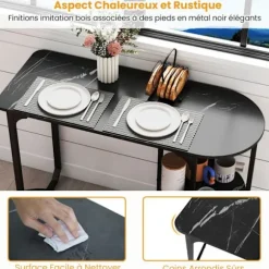 COSTWAY Sæt af Spisebord i Industriel Stil 3 PCS 110 x 45 x 78 cm med 2 Taburetter - Sort Opbevaringshylder