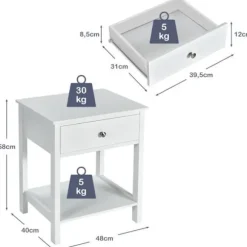 COSTWAY Sæt med 2 2-lags sengebord Modern Simple Style 48 x 40 x 58 CM Hvid Vit