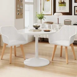 COSTWAY Sæt med 2 Moderne Spisestole med Åndbart Mesh-ryg 57 x 56 x 75 cm, Bred Sæde 51 x 44 cm Hvid