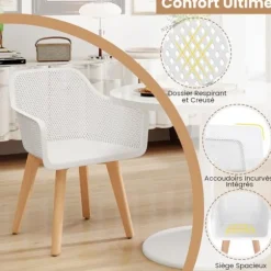 COSTWAY Sæt med 2 Moderne Spisestole med Åndbart Mesh-ryg 57 x 56 x 75 cm, Bred Sæde 51 x 44 cm Hvid