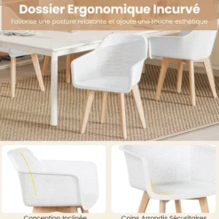 COSTWAY Sæt med 2 Moderne Spisestole med Åndbart Mesh-ryg 57 x 56 x 75 cm, Bred Sæde 51 x 44 cm Hvid