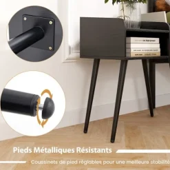 COSTWAY sæt med 2 sengebord med 3 åbne rum, sidebord med metalben, til stue, soveværelse, sort
