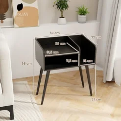 COSTWAY sæt med 2 sengebord med 3 åbne rum, sidebord med metalben, til stue, soveværelse, sort