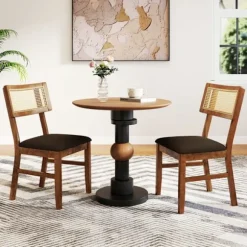 COSTWAY Sæt med 2 Spisestole 48 x 55 x 89,5 cm - Rattan Ryg - Gummitræ Struktur