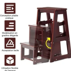 COSTWAY Stepladder Foldestige 3 Trin Taburet Optrækkelig skammel i grantræ Ufoldet Størrelse: 57x38x65(LxBxH)
