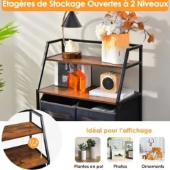 COSTWAY stof kommode med 4 skuffer, 2 hylder, kommode, metalramme opbevaringsenhed til stuen, entré, 84 x 30 x 85 cm svart och grått