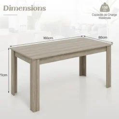COSTWAY stort 160 cm spisebord til 6-8 personer, rektangulært med robuste L-formede ben, naturligt