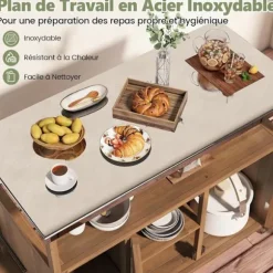 COSTWAY Træ Grillvogn med 2 Hylder, Låselige Hjul, Åben Hylde og Håndklædeholder til Picnik