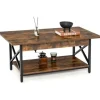COSTWAY 2-trins sofabord, 110 x 60 x 48 CM, med X-formet metalstel, justerbare fødder, industriel stil, brun