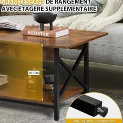 COSTWAY 2-trins sofabord, 110 x 60 x 48 CM, med X-formet metalstel, justerbare fødder, industriel stil, brun
