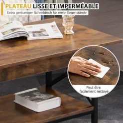 COSTWAY 2-trins sofabord, 110 x 60 x 48 CM, med X-formet metalstel, justerbare fødder, industriel stil, brun