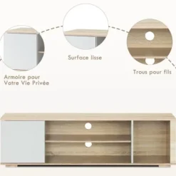 COSTWAY TV Stand, Multimediekonsol til TV op til 55'' med Modern Style Cable Management Beige och vit