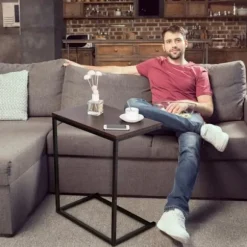 COSTWAY U-formet stue kaffesofa endebord - industriel stil MDF træ og metal 55x35x65CM