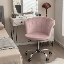 COSTWAY Velvet drejelig kørestol, kronbladsform - justerbar højde H 74-82 CM Pink Ros