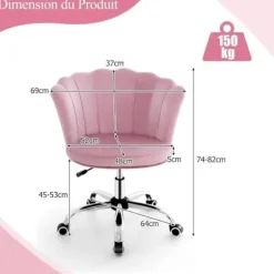 COSTWAY Velvet drejelig kørestol, kronbladsform - justerbar højde H 74-82 CM Pink Ros
