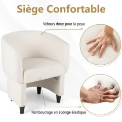 COSTWAY Velvet Polstret Barrel Chair med osmannisk, massivt træstel, skridsikre filtpuder, beige Beige