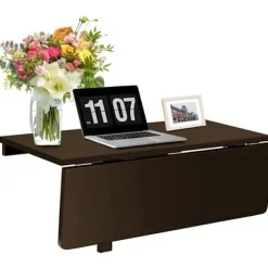 COSTWAY Væghængt Foldbart Bord - Foldbare platter 80×60 cm (L x B) - Møbel til Studerende, Lejligheder, Køkken Brun