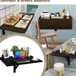 COSTWAY Væghængt Foldbart Bord - Foldbare platter 80×60 cm (L x B) - Møbel til Studerende, Lejligheder, Køkken Brun