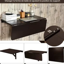 COSTWAY Væghængt Foldbart Bord - Foldbare platter 80×60 cm (L x B) - Møbel til Studerende, Lejligheder, Køkken Brun