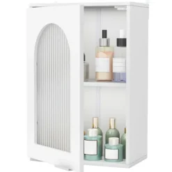 COSTWAY Vægskab til Badeværelse - Tempereret Glasdør, Justerbar Hylde, til Badeværelse, Stue, 35x20x52,5cm Hvid Vit