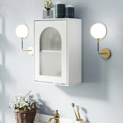 COSTWAY Vægskab til Badeværelse - Tempereret Glasdør, Justerbar Hylde, til Badeværelse, Stue, 35x20x52,5cm Hvid Vit