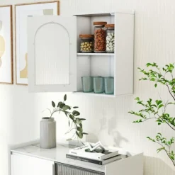 COSTWAY Vægskab til Badeværelse - Tempereret Glasdør, Justerbar Hylde, til Badeværelse, Stue, 35x20x52,5cm Hvid Vit