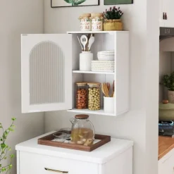 COSTWAY Vægskab til Badeværelse - Tempereret Glasdør, Justerbar Hylde, til Badeværelse, Stue, 35x20x52,5cm Hvid Vit
