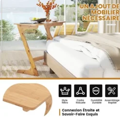 COSTWAY Z-formet Sidebord - Birkebordsbord i massivt bambus 75 X 40 X 70 CM Naturlig