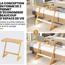 COSTWAY Z-formet Sidebord - Birkebordsbord i massivt bambus 75 X 40 X 70 CM Naturlig